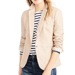 J.Crew Campbell 100% Linen Blazer Jacket Womens 12 Tan Nautical Quiet Luxury NWT